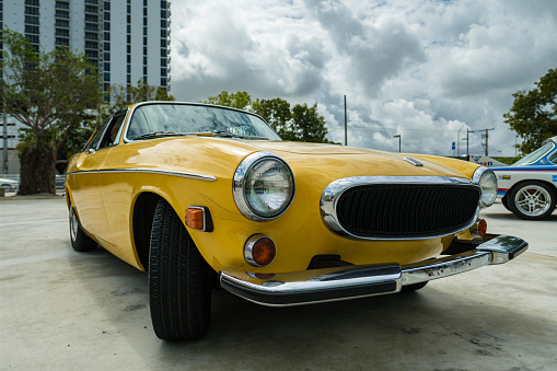 Miami, Florida USA - February 16, 2020: Vintage Volvo on display at the public Miami Concours car show in the upscale Design District.