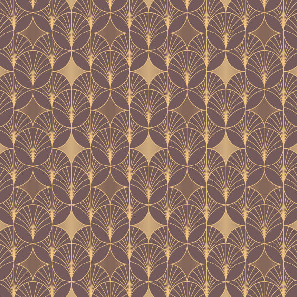 istock Vintage elegant Art Deco style repeat pattern with golden colored circle motifs on copper gradient background. 1207151031