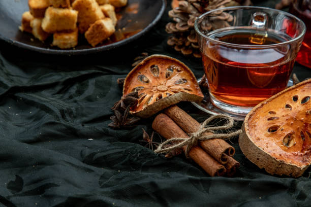 istock Hot bael fruit tea with bark of bael fruit and Crispy butter toast. 1207154005