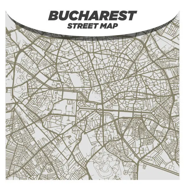 Vector illustration of Modern and Creative Flat Map of Bucharest Romania (Bucureşti) on a Clean Background