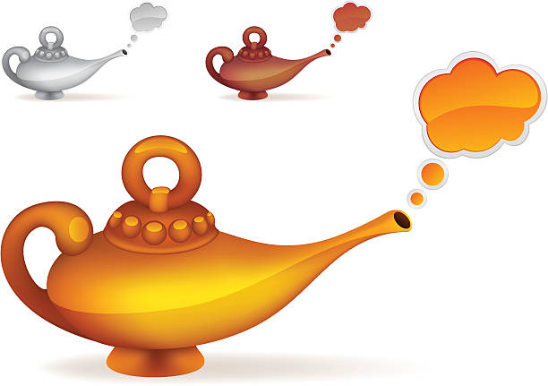 ilustraciones, imágenes clip art, dibujos animados e iconos de stock de lámpara mágica de oro - magic lamp genie lamp smoke