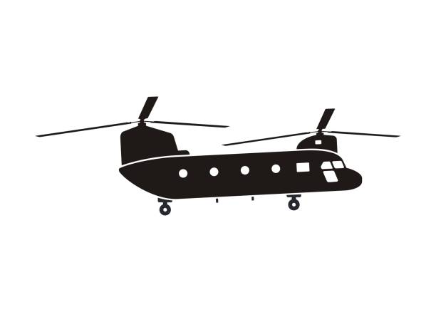 chinook hubschrauber. einfache illustration in schwarz und weiß. - pilot military air force cockpit stock-grafiken, -clipart, -cartoons und -symbole