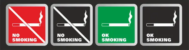 Vector illustration of Vector illustration, sign no smoking and ok smoking.