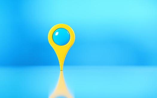 Map Cursor Yellow Yellow Map Pointer On Reflective Blue Background Stock Photo - Download ...