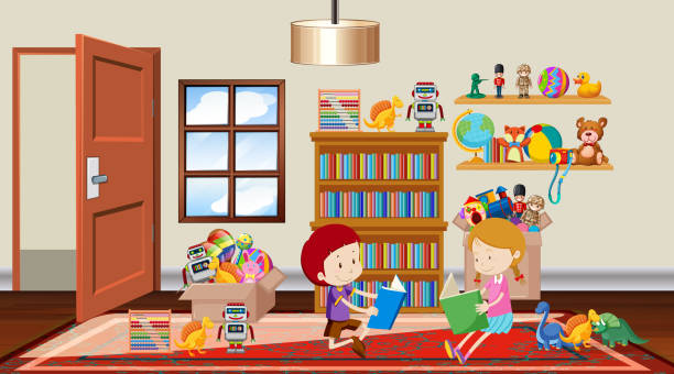 ilustrações de stock, clip art, desenhos animados e ícones de scene with boy and girl reading in the room - boyhood