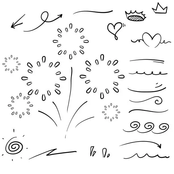 Vector illustration of hand drawn collection of curly swishes, swashes, swoops. Calligraphy swirl. Highlight text elements.doodle style