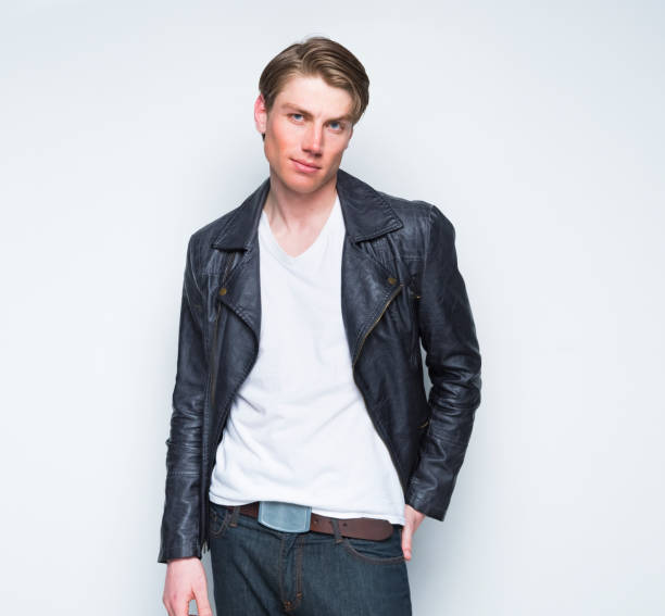 istock Caucasian male wearing leather jacket 1207181636