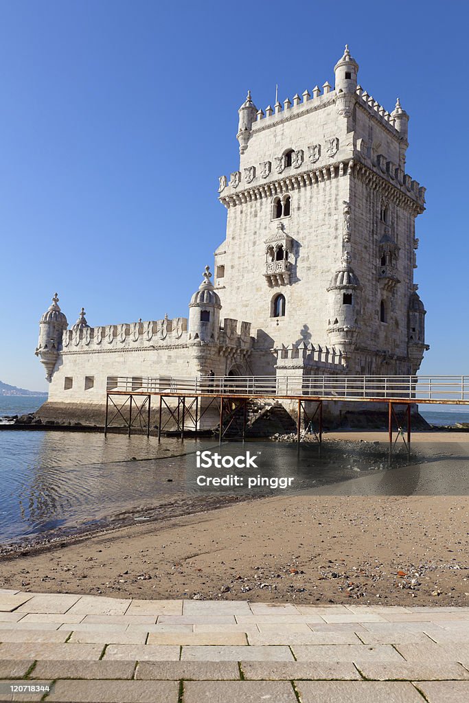 Tower of Belem (Torre de Belém) in Lisbon, Portugal Torre de Belém is one of the most important monument in lisbon, situated near the tagus river. Ancient Stock Photo