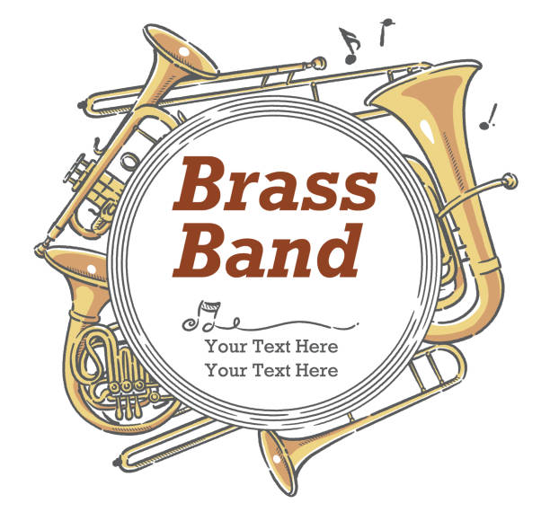 Poster or flyer design with musical instruments. Poster or flyer design with musical instruments. Vector illustration. antique french horn pic stock illustrations
