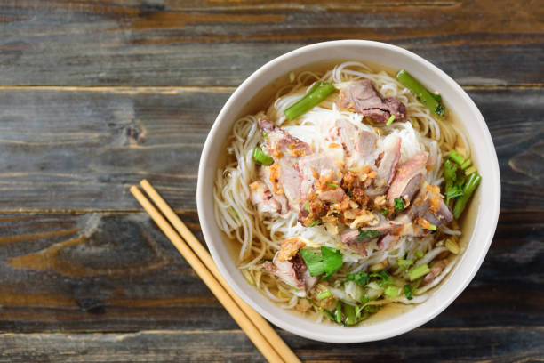 istock Rice noodles soup with beef in a bowl 1207196935