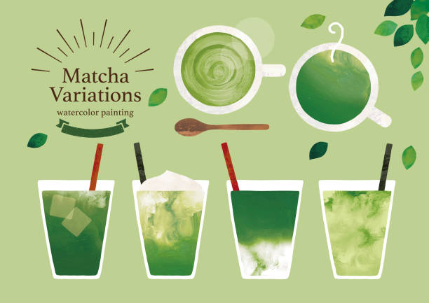 緑茶バリエーション水彩画 - 温かいお茶 イラスト点のイラスト素材／クリップアート素材／マンガ素材／アイコン素材