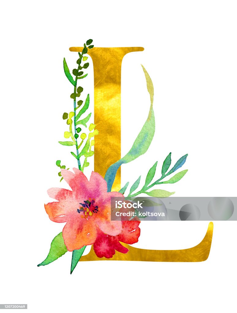 Chữ L Hình Thức Cổ Điển Vàng Được Trang Trí Bằng Hoa Và Lá Màu ...