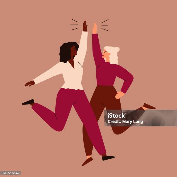 Ilustración de Dos Mujeres Saltan Y Se Drogan Entre Sí y más Vectores Libres de Derechos de Mujeres - Mujeres, Amistad, Sólo mujeres