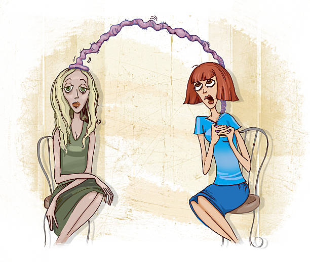 mental vampire humorous illustration of woman and her mental vampire toxic friend vampire stock illustrations