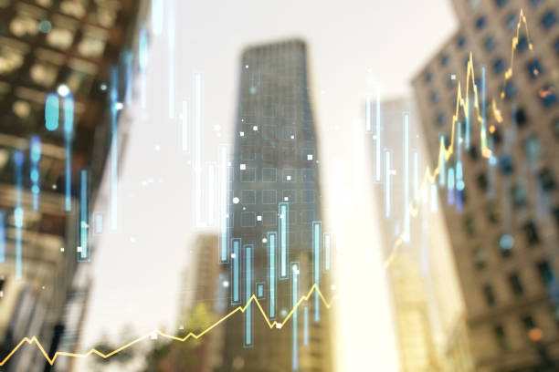 istock Multi exposure of abstract financial graph on office buildings background, forex and investment concept 1207207575
