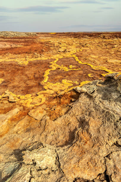 moonscape of Dallol Lake, Danakil depression Ethiopia Colorful incredible abstract apocalyptic landscape like moonscape of Dallol Lake in Crater of Dallol Volcano, Danakil Depression, Ethiopia dallol ethiopia stock pictures, royalty-free photos & images