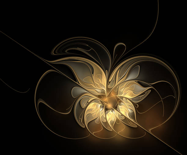 istock Golden fractal flower on a black background 1207207888