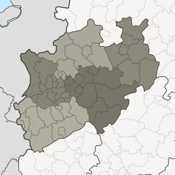 Vector illustration of Map of North Rhine-Westphalia with neighboring federal states