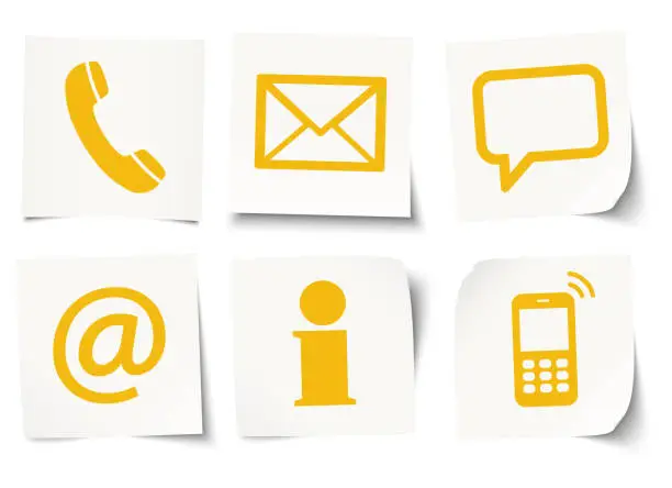 Vector illustration of six contact us icons on sticky notes