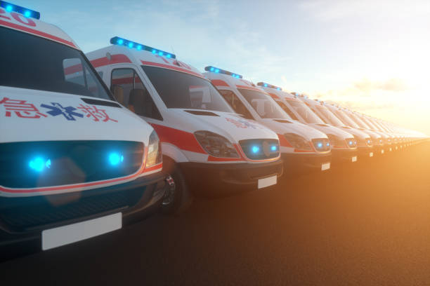 istock Chinese ambulances with sun 1207209273