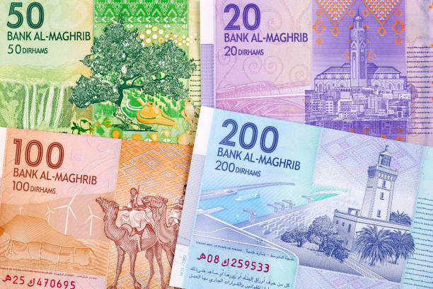 dinheiro marroquino um fundo de negócios - moroccan currency fotos - fotografias e filmes do acervo