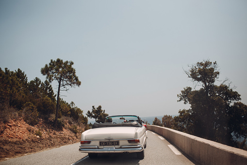 Cannes France - July 5, 2018: Retro car rally. French riviera. Nice - Cannes - Saint-Tropez.
