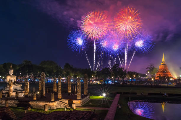 istock Fire works at Sukhothai Historical Park. 1207210985