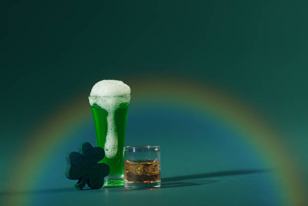 istock Green Beer & Whiskey with Four-Leaf Clover an Rainbow 1207211694