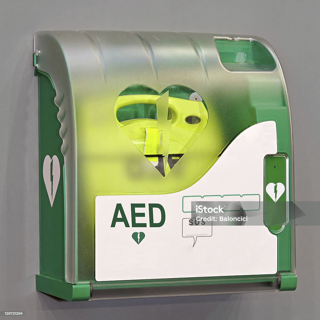 AED unit Automated External Defibrillator portable electronic life saver. Defibrillator Stock Photo