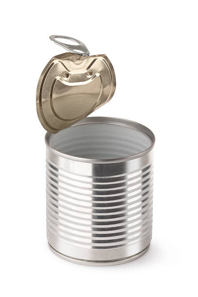 vuoto aperto acciaio possono - can canned food container cylinder foto e immagini stock