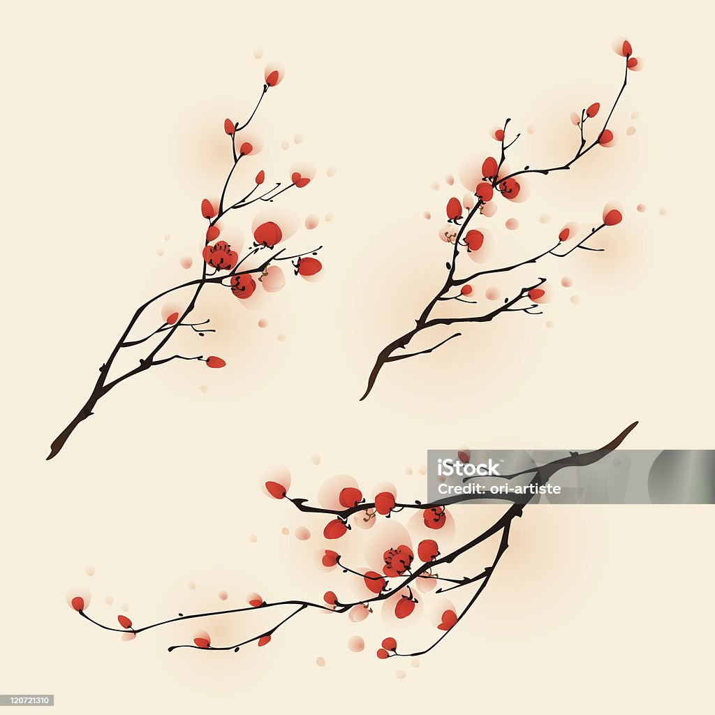 Pintura de estilo Oriental, en primavera flor de la ciruela - arte vectorial de Belleza de la naturaleza libre de derechos