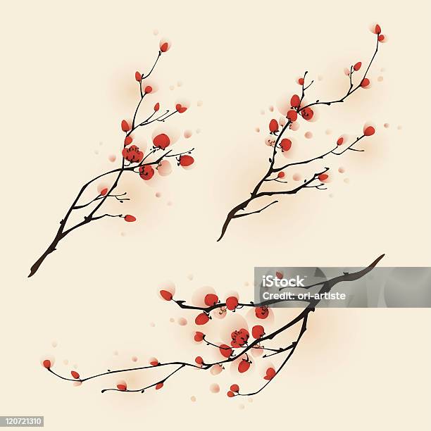 Ilustración de Pintura De Estilo Oriental En Primavera Flor De La Ciruela y más Vectores Libres de Derechos de Belleza de la naturaleza