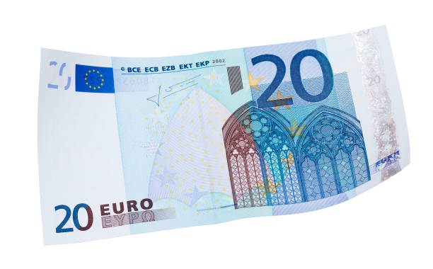 istock Twenty euro banknote on white background. Background for creative design or art work. 1207213566
