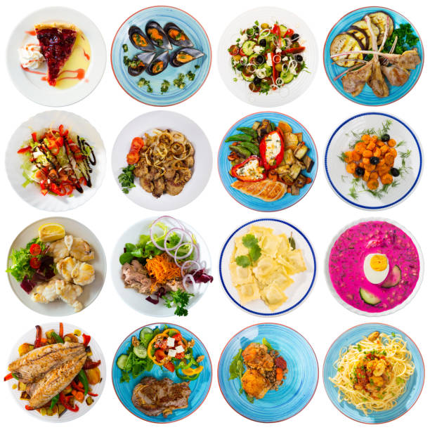 istock Collage of different dishes on round plates 1207219868