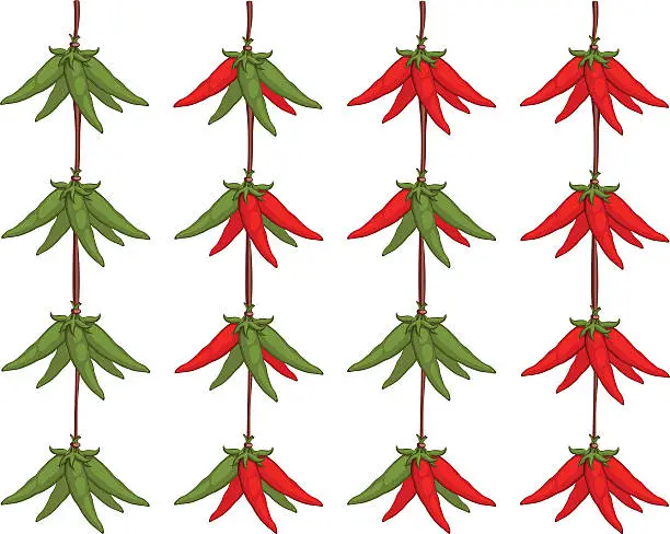 Vector illustration of Peppers hanging on a rope