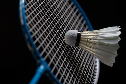 Badminton Shuttlecock And Badminton Racket In The Black Background Used In  Competition Stock Photo - Download Image Now - iStock