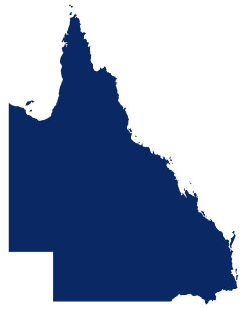 ilustrações de stock, clip art, desenhos animados e ícones de map of queensland in blue colour - queensland