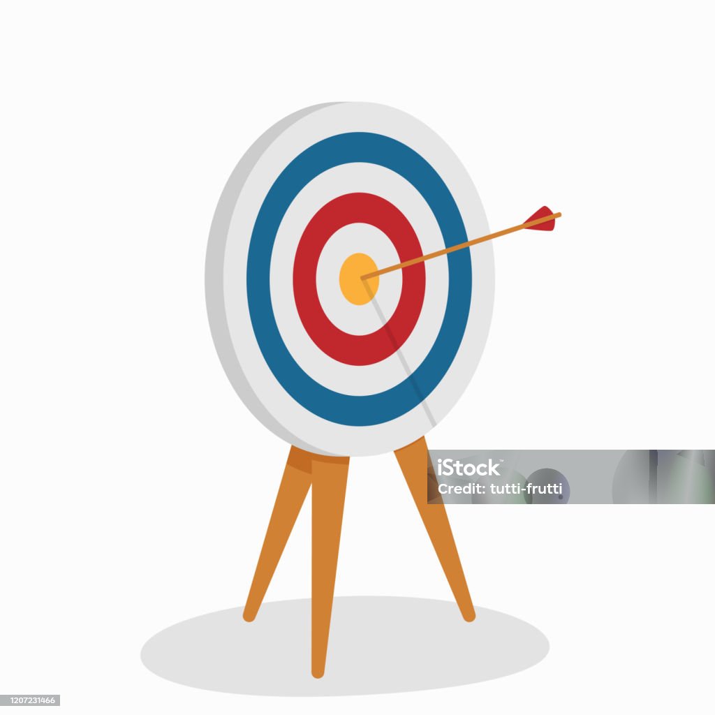 Achiving Target Cartoon Cartoon Target With Arrow Standing On Tripod Achievement Goal Concept ...