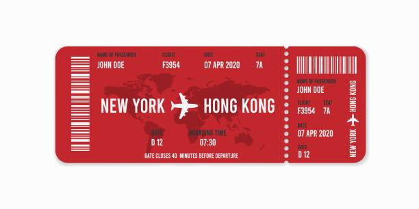 ticket_new Realistic airline ticket design with passenger name. Vector illustration airplane ticket stock illustrations