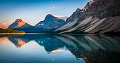 Bow Lake at sunset in Alberta, Canada