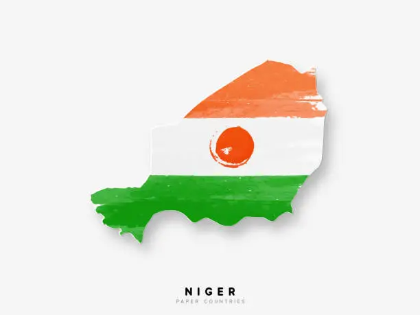 Vector illustration of Niger detailed map with flag of country. Painted in watercolor paint colors in the national flag