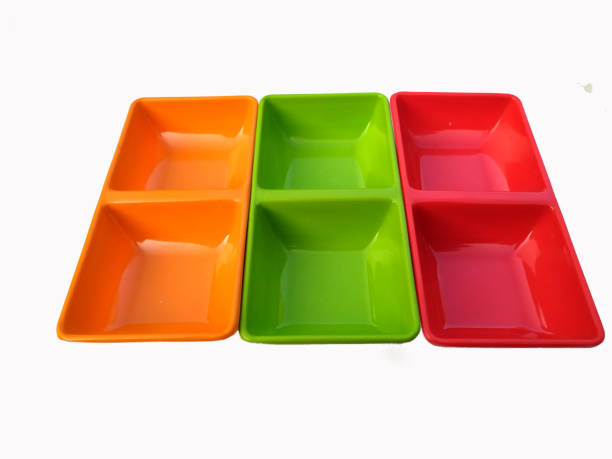 colorful plastic bowl used for food isolated on white background