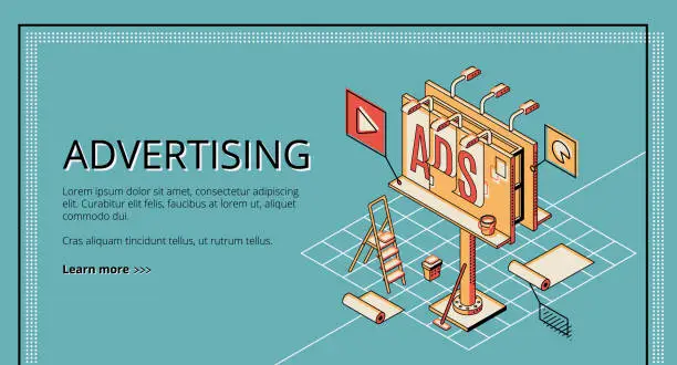 Vector illustration of Advertising company isometric vector website