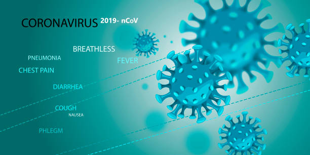 istock Vector stock background with coronavirus images and list of disease symptoms. 1207234669