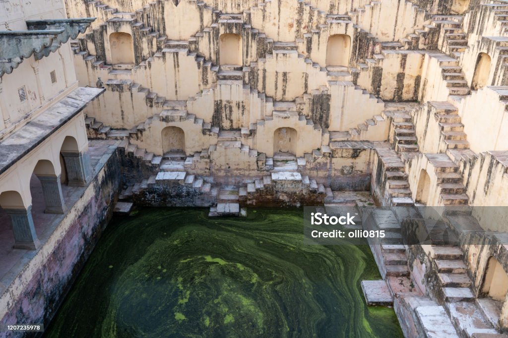 Stepwell Panna Meena ka Kund in Amer, India Amer, India - December 11, 2019: The historic stepwell Panna Meena ka Kund. Ancient Stock Photo