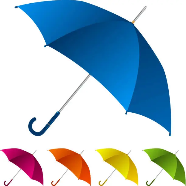 Vector illustration of Five umbrellas of different colors