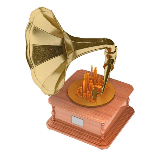 istock gramophone with city on record isolated on white 1207237700