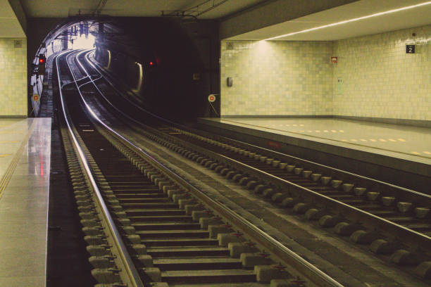 istock Empty subway station filtered. Underground platform. Railway in perspective. Urban transport concept. 1207239107