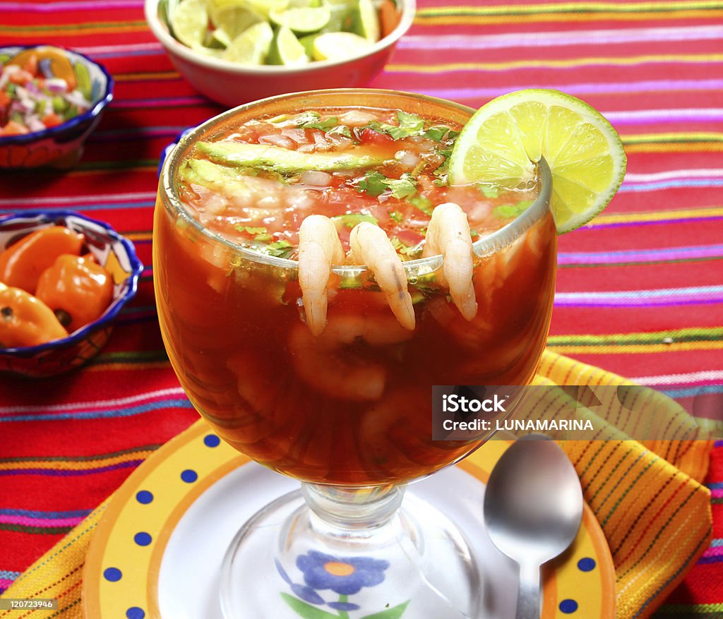 Cocktail of shrimps seafood mexican style chili sauce Cocktail of shrimps seafood mexican style chili sauce lemon Shrimp - Seafood Stock Photo