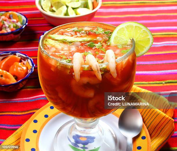 Cocktail Of Shrimps Seafood Mexican Style Chili Sauce Stock Photo - Download Image Now